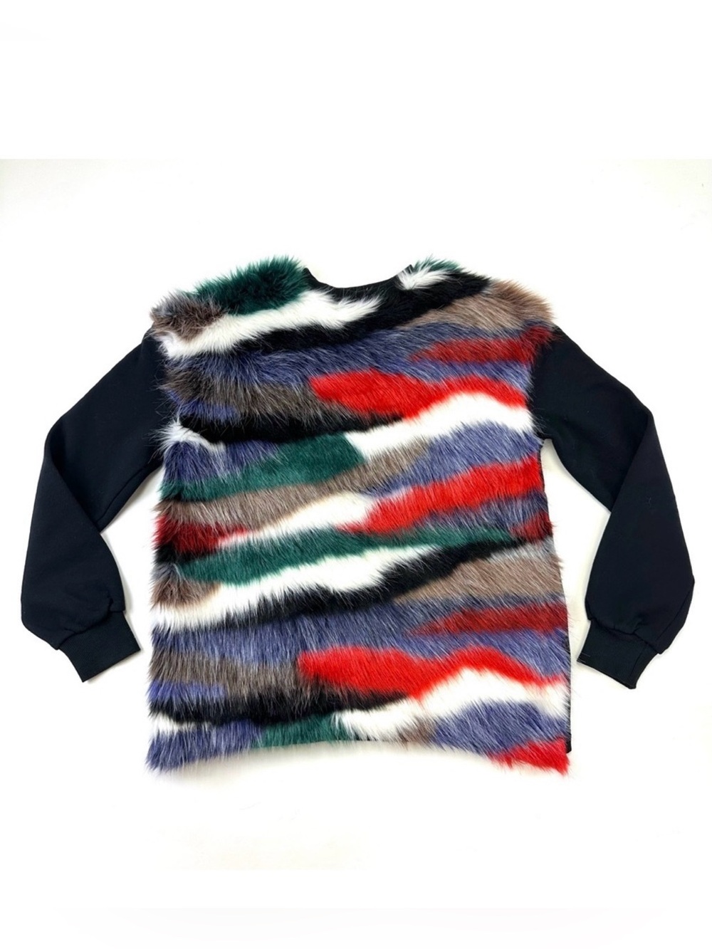 ZARA Multicolor Faux Fur Fuzzy Sweatshirt Cozy Statement Piece Small Avant Garde